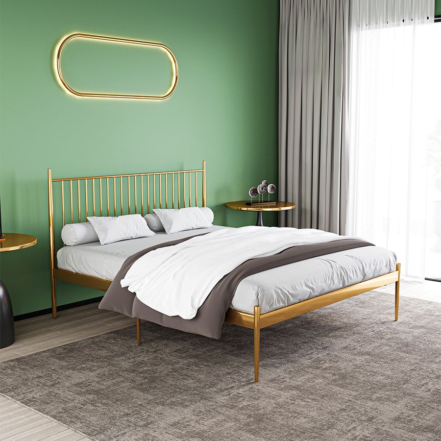 Metal Slat Bed Low Profile Luxurious Bed Frame with Headboard