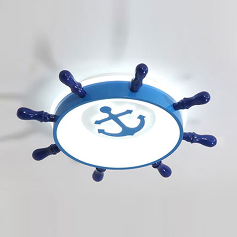 Mediterranean Style Flush Mount Ceiling Light Children's Room Boys and Girls Bedroom Study Kindergarten Cute Cartoon Pirate Ship Rudder LED Lamps