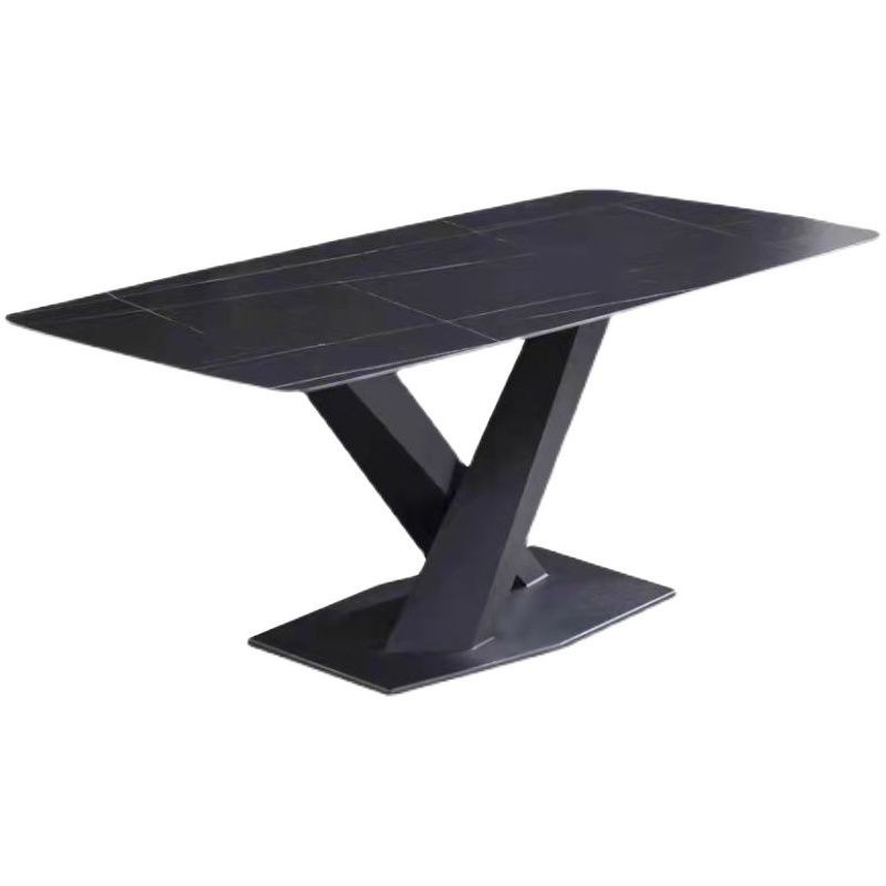 Mesa de comedor de estilo moderno Mesa de comedor de piedra sinterizada con marco negro para uso en el hogar