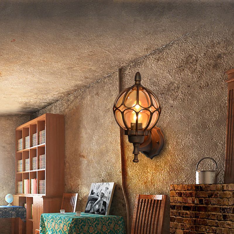 Globe Living Room Wall Light Fixture Industrial Amber Glass 1 Light Black/Gold/Bronze Sconce Lamp, 8.5"/9"/12.5" W