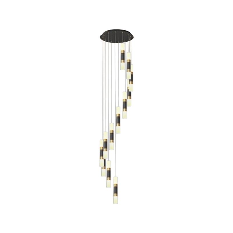 Metal Tubular Multi Pendant Contemporary 12-Head Hanging Light Fixture with Spiral Design in Black and White