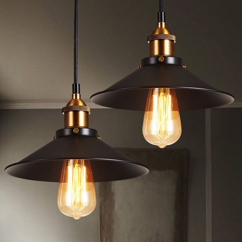 Métallique Cone Shade Pendant Light Antique 1-Light Restaurant suspendu luminaire en noir