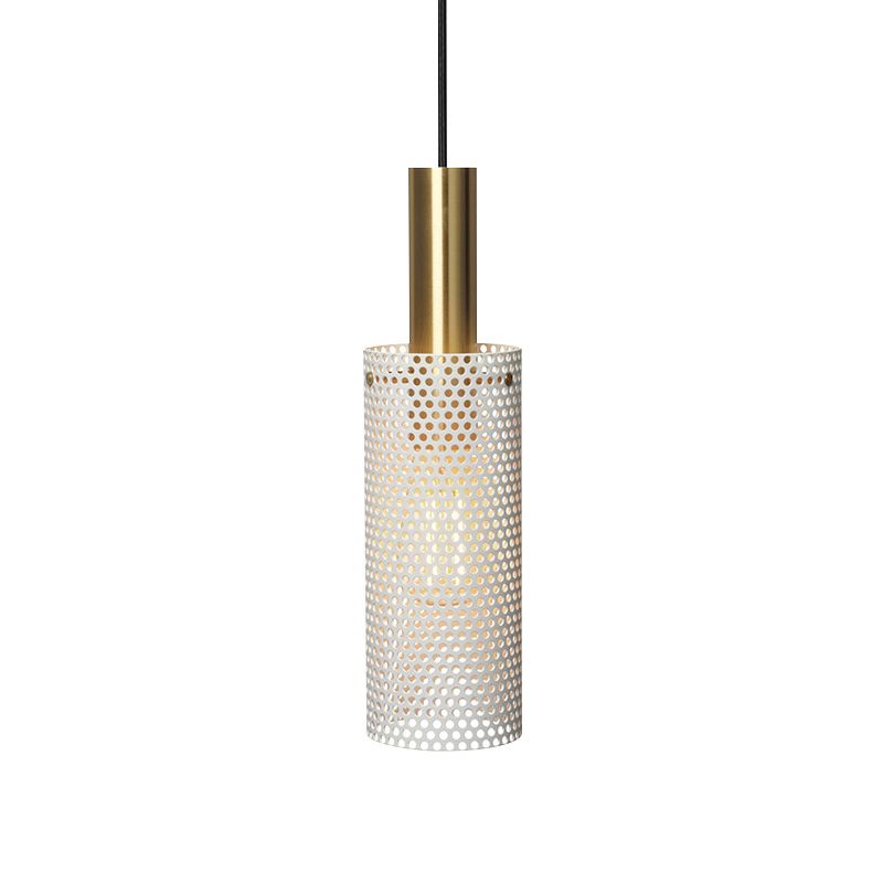 Cylindre Métal Pruste Pendante Light Simplicité Suspension Éclairage avec design creux pour salle à manger