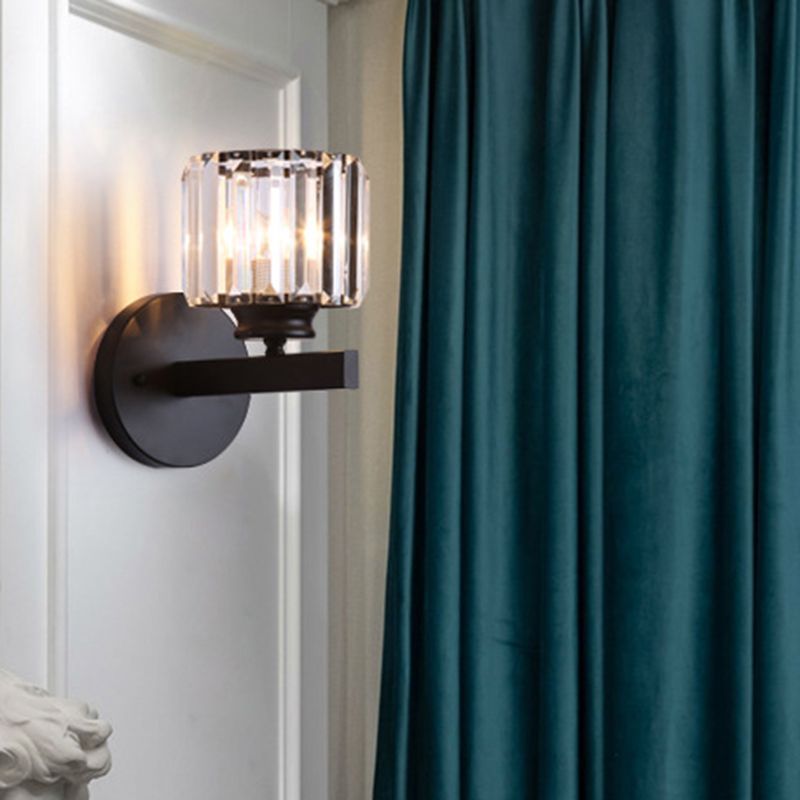 1 Light Geometric Wall Mounted Lamp Simplicity Crystal in Black/Gold