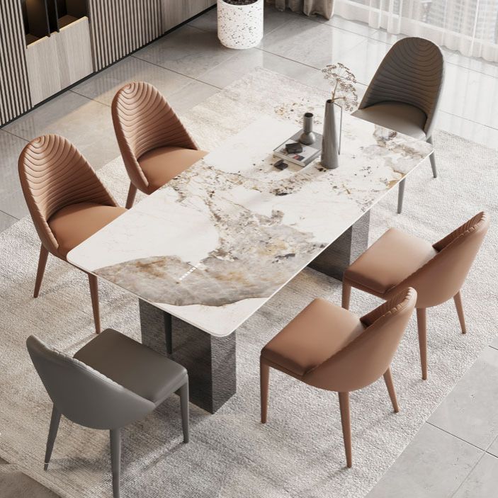 1/2/5/6/7 Pieces Glam Dining Set with Double Pedestal Table and Leather Chairs Dinette Set