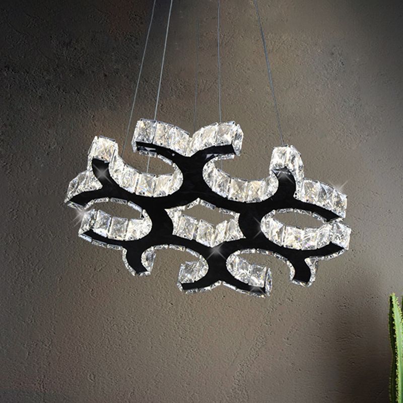 C-Shaped Ceiling Chandelier Contemporary Crystal LED Living Room Drop Pendant in Black