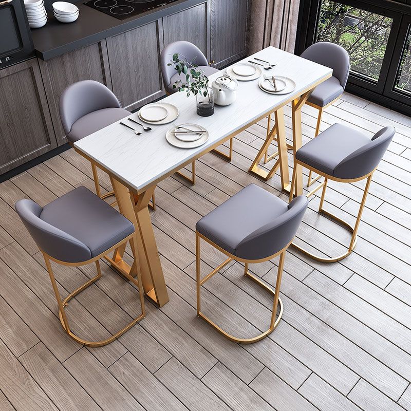 Glam Bar Table Set 1/2/3/5/7 Pcs White Stone Bar Table with Upholstered Stools