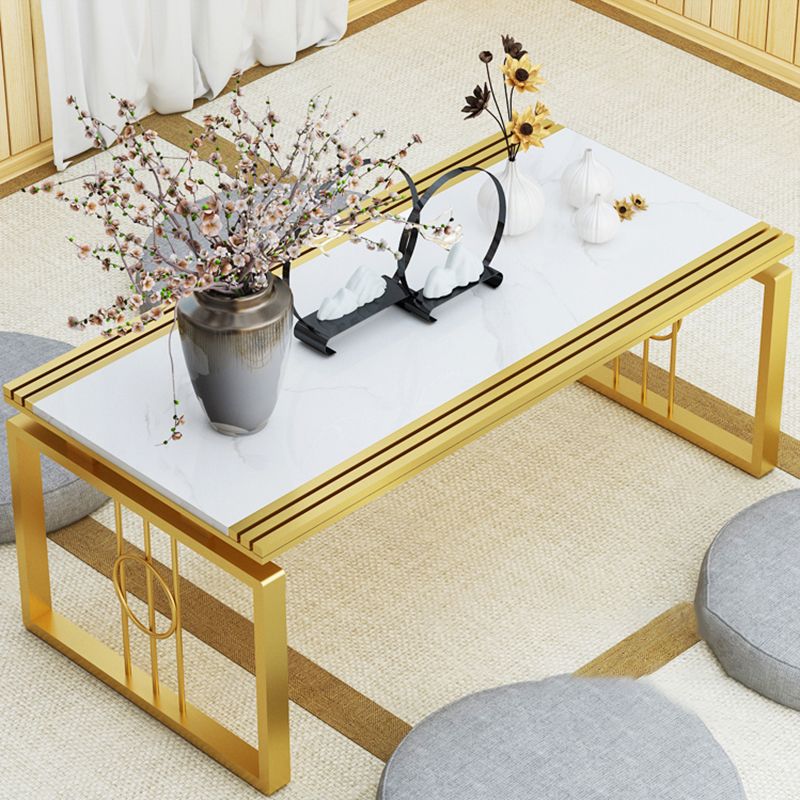 Rectangular Stone Top Coffee Table, 11.81" H Sled Cocktail Table