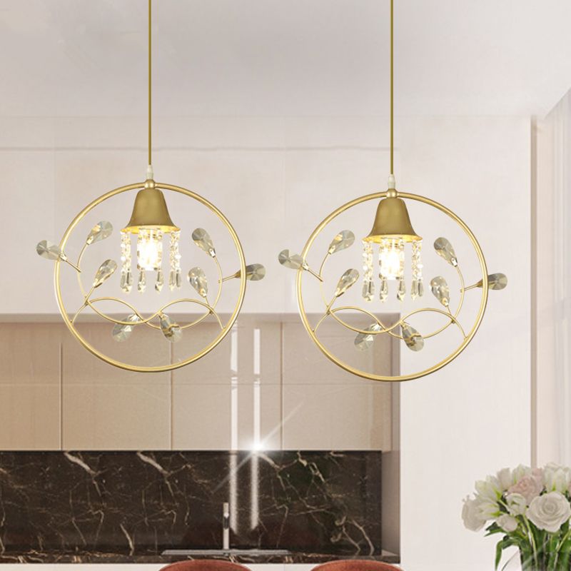 Pájaro/flor de la sala de dormir Luz de cristal modernos 1 bulbo de oro lámpara colgante de oro kit