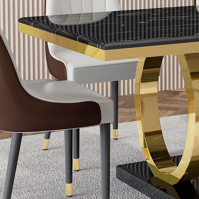 Luxury Marble Dining Table Rectangle Table with Metal Pedestal in Gold