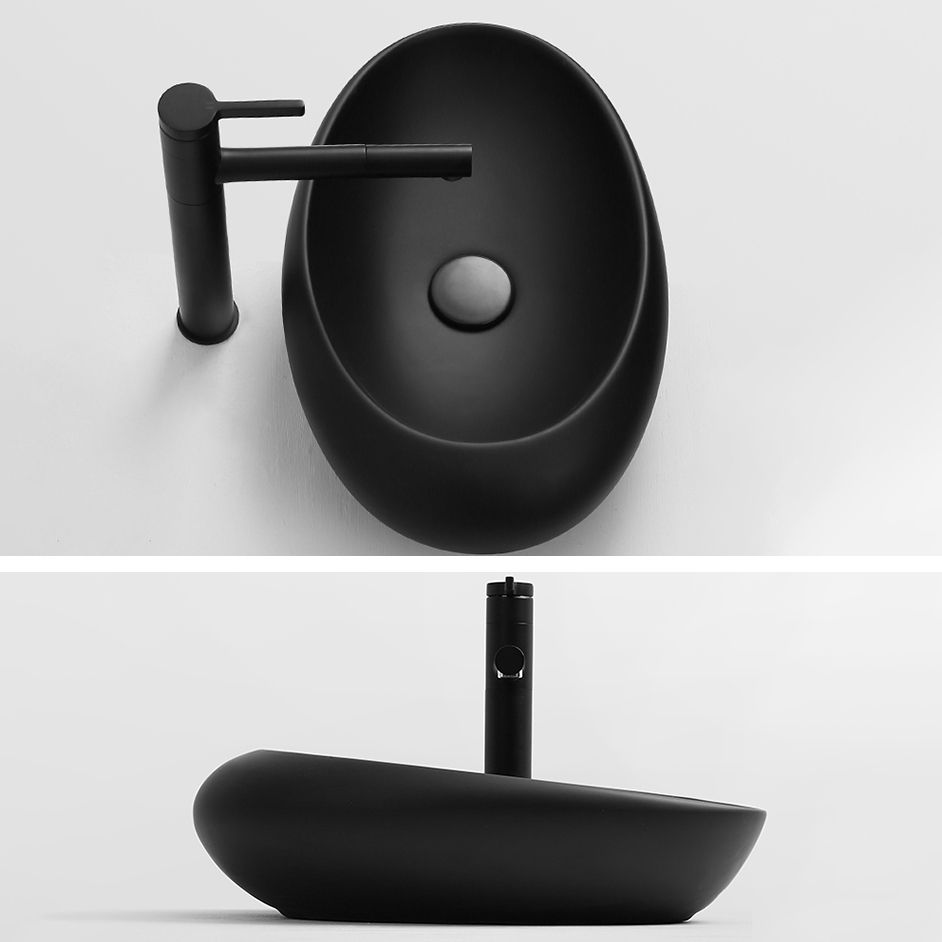 Modern Vessel Bathroom Sink Porcelain Specialty with Pop-Up Drain Wash Stand