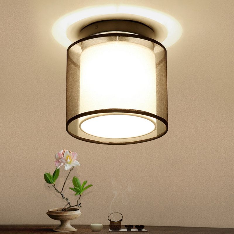 Dual-Shaded Corridor Ceiling Light Fabric 1 Light Modern Semi Flush Mount Lighting