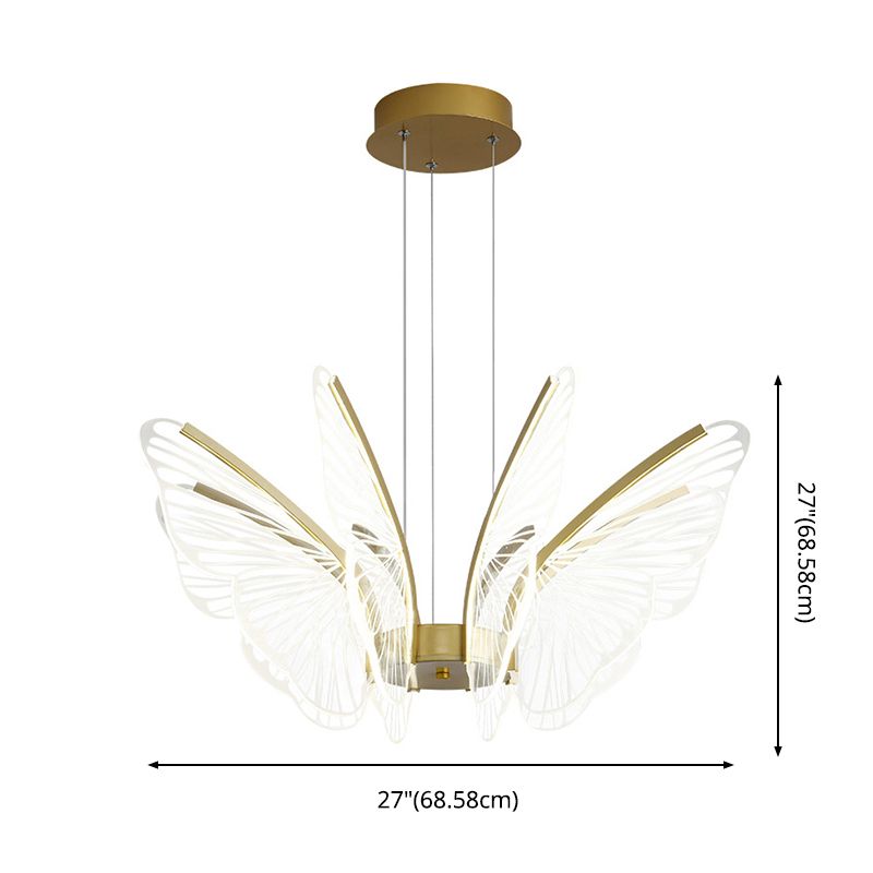 Gold Metal Ceiling Hung Fixtures Contemporary LED Butterfly Pendant Lighting