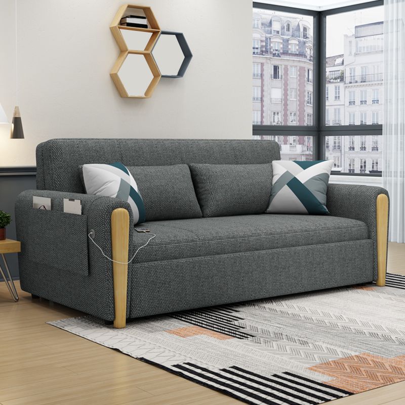30.7" Wide Futon Sofa Bed with Storage Foldable Linen Gray Scandinavian