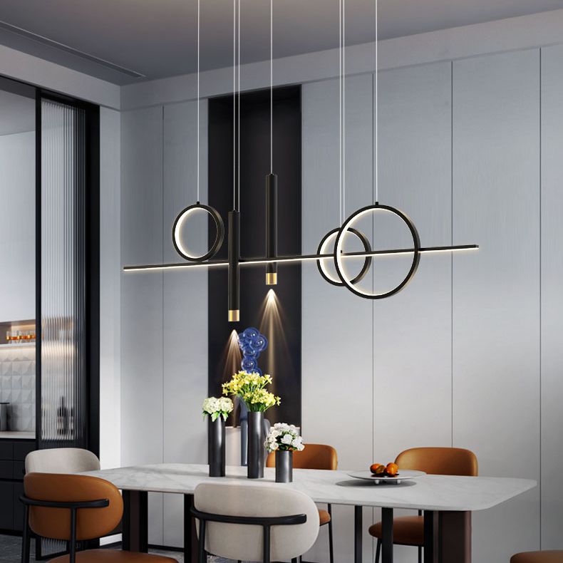 Eetkamer nieuwe moderne eiland verlichting led lineair metalen hanglamp met 2 spotlights