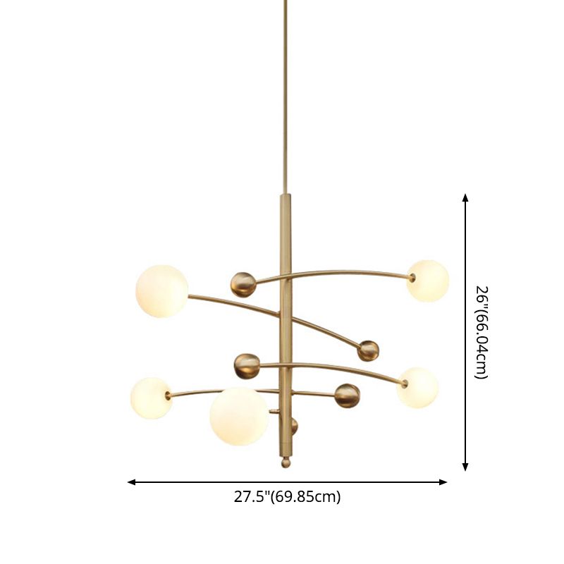 Post-Modern Hanging Chandelier Light Opal Glass Shade 5 Light Ceiling Chandelier in Gold for Bedroom