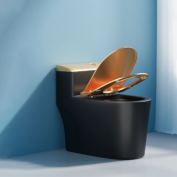 Traditional One Piece Toilet Floor Mounted Black Toilet Bowl with Seat for Washroom