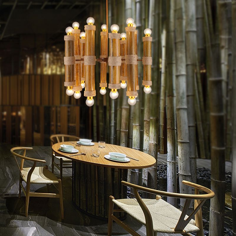 Les lampes suspendues à tube antique lustres en bambou multi-légers en laiton pour le salon