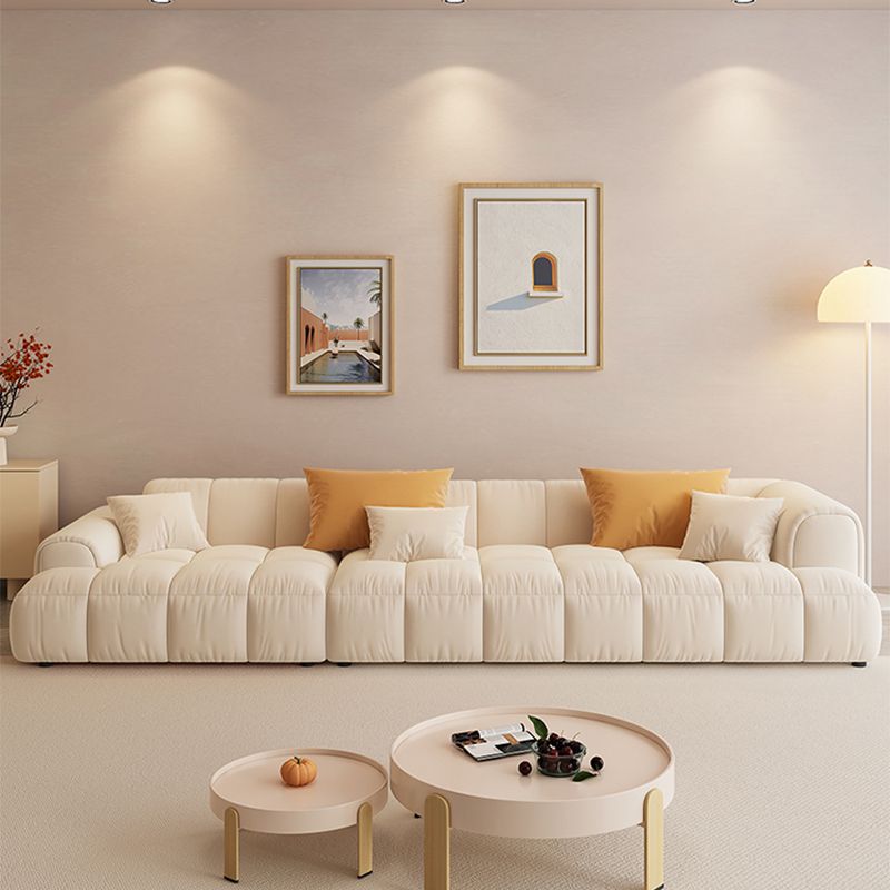 Scandinavian Wood Frame Recessed Arm Sofa in White for Living Room