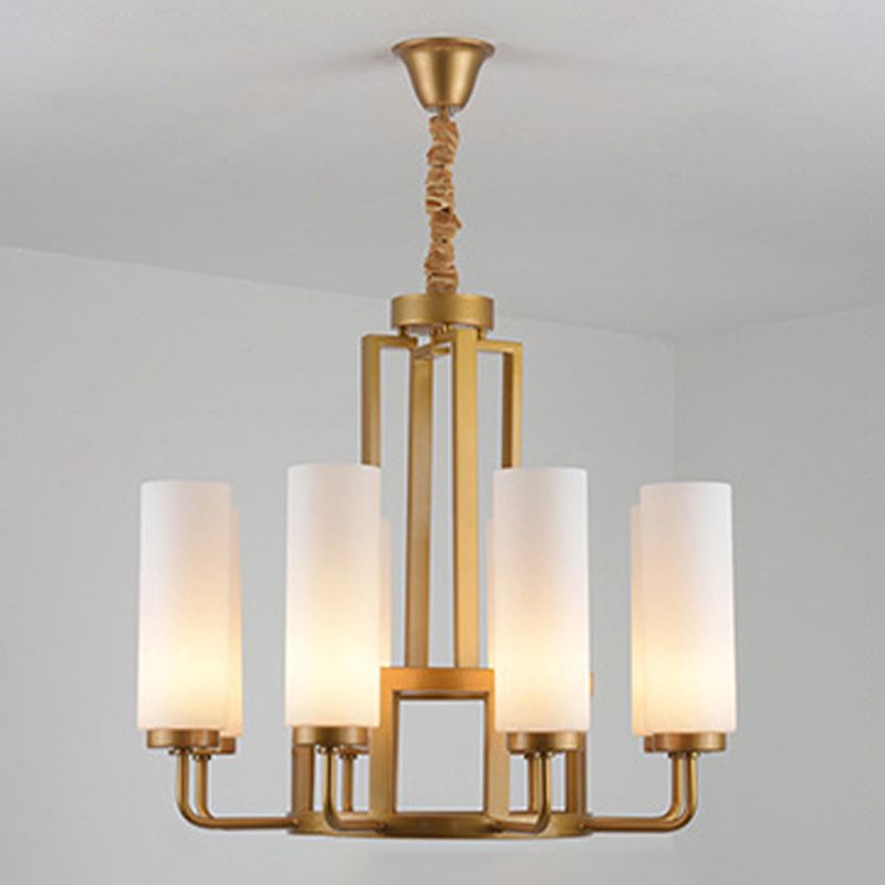 Modern Style Multi Lights Pendant Lighting Fixtures Milk Glass Cylinder Ceiling Chandelier