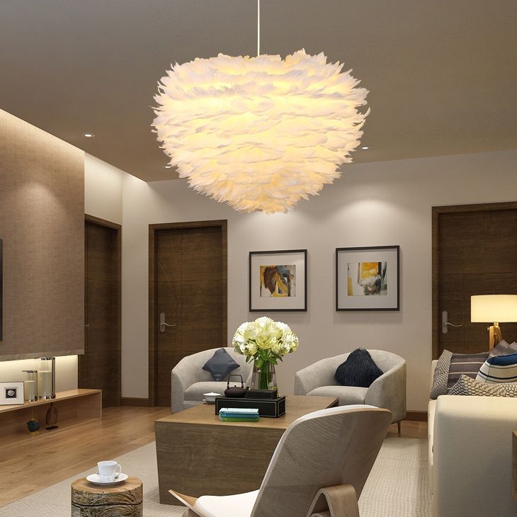 Eigentijdse bol kroonluchter hanger lichte veer gesuspendeerd verlichting voor slaapkamer