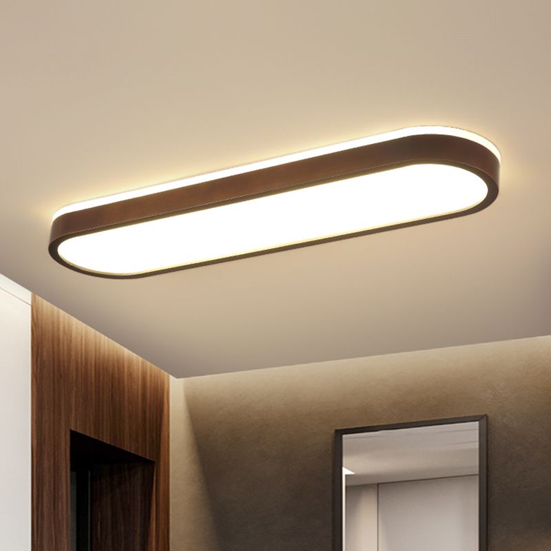Oblong Surface Mounted Led Ceiling Light Simplicity Wooden Brown Flush Mount Light for Aisle