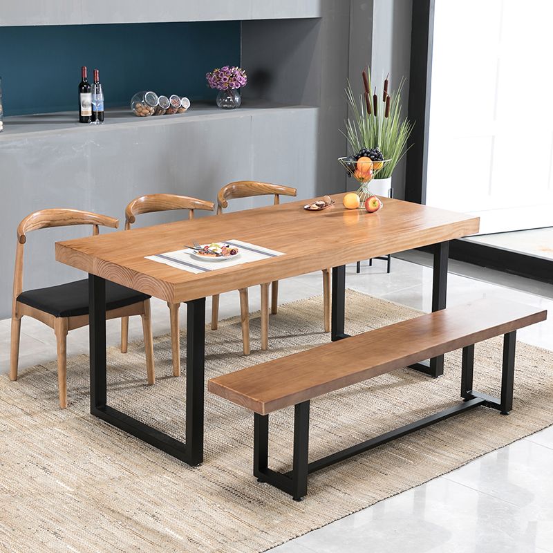 Industrial 1/2/5/7 Pieces Rectangle Dining Set Solid Wood Dining Table with Chairs