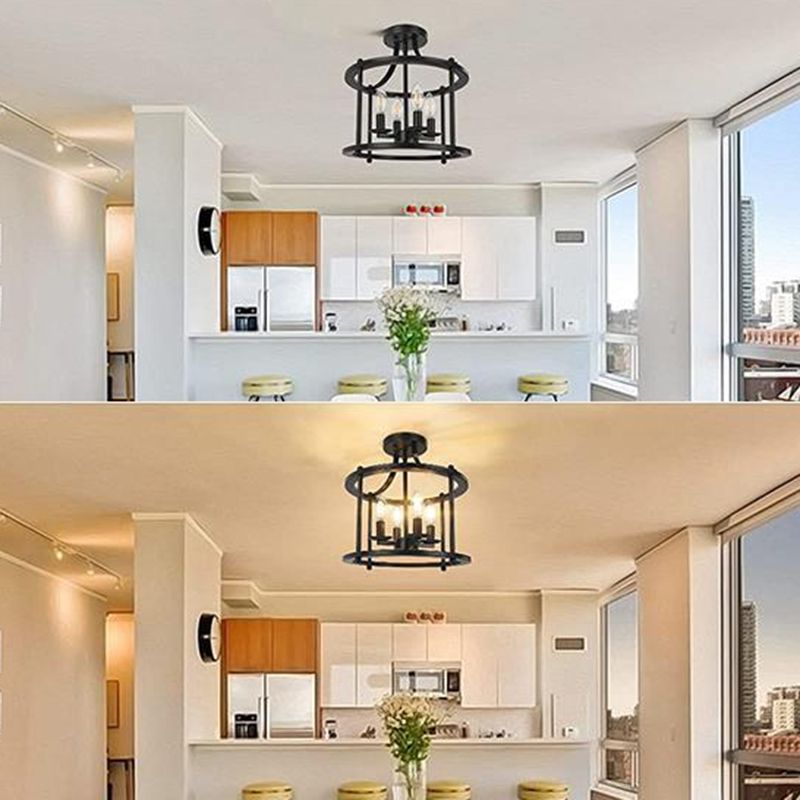 Dark Black Ceiling Semi Flush Iron 4 - Light Industrial Semi Flush