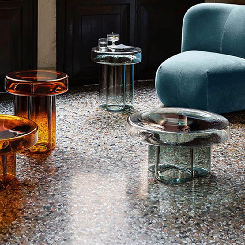Contemporary Round Glass Top Sofa Side Accent Table Pedestal Side End Table