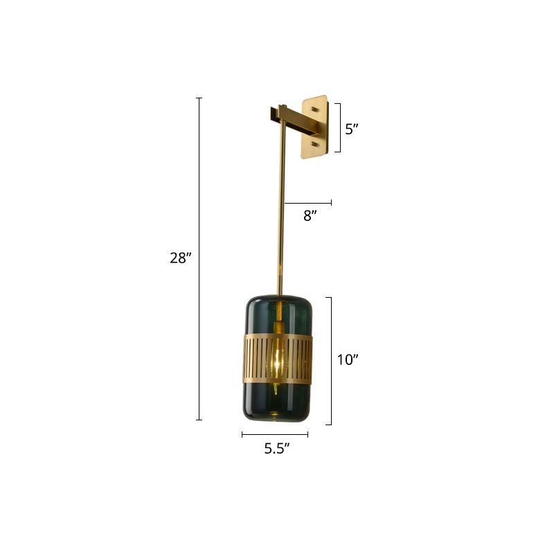 Postmodern Wall Light Fixture Brass Cylindrical Wall Sconce Lighting with Glass Shade