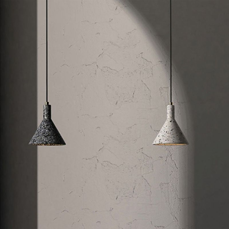 Terrazzo Black/White Pendant Light Fixture Conical 1 Bulb Nordic Hanging Lamp Kit over Table