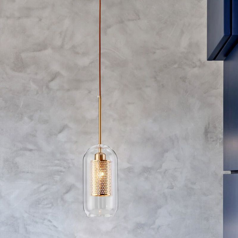 1 Light Cylinder Ceiling Light Industrial Glass Hanging Pendant Lights for Coffee Shop
