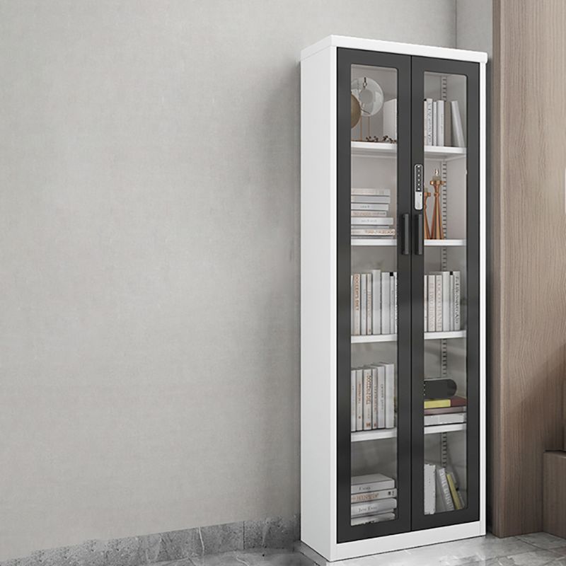14.9" Wide Whit Bookcase Modern Stainless Steel and Glass Book Shelf With Doors