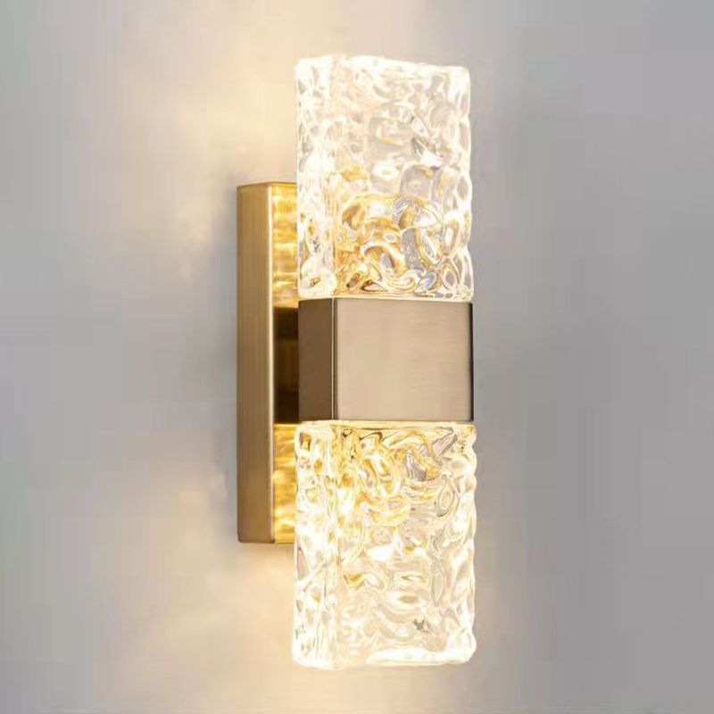 Minimalist Rectangle Sconce Light Fixture Crystal LED Bedroom Wall Light Sconce in Gold