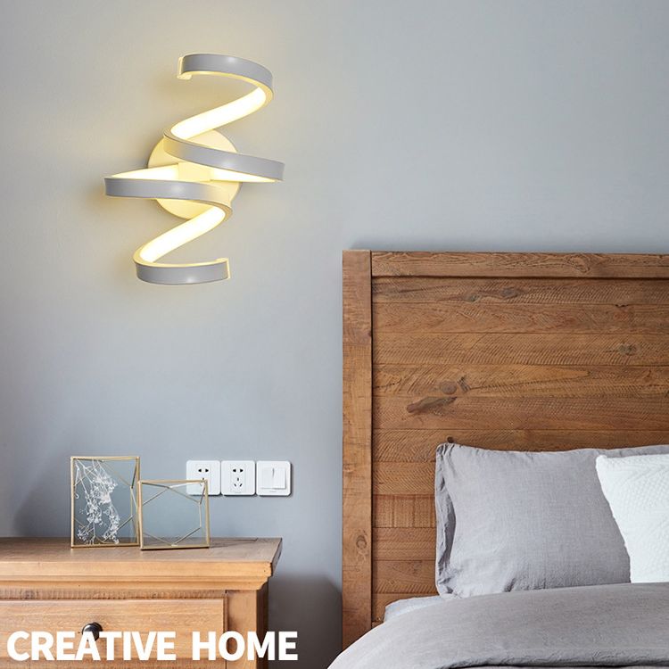 Curve Wall Lamp Minimalist Metal LED White Sconce Light Fixture for Bedroom