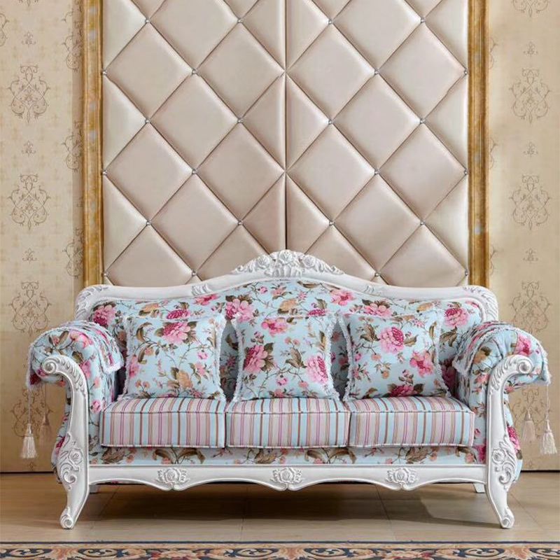 Traditional Standard Flared Arm Settee Couch for Three People