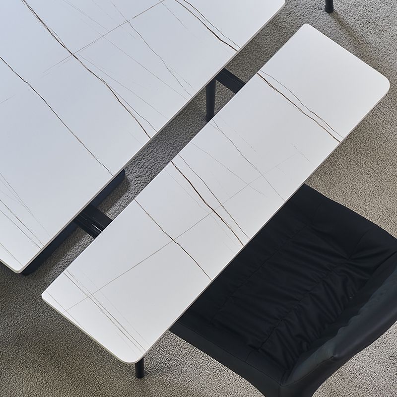 Rectangle Contemporary Dining Table Sintered Stone Table with Black Pedestal Base