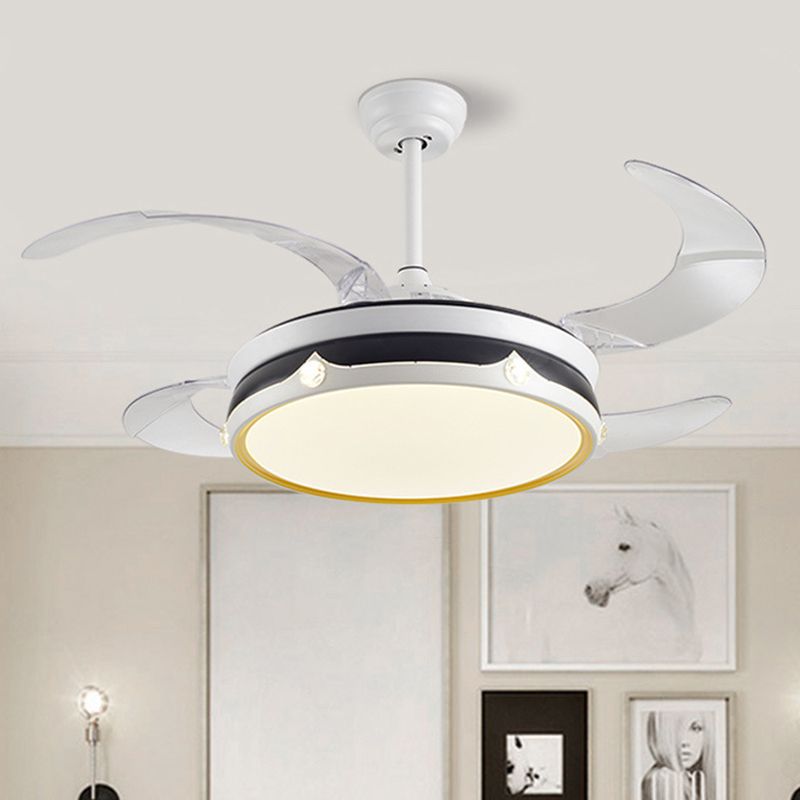 LED -Schlafzimmer Deckenventilator Lampe Moderne weiße 4 Blätter Halbflush Licht mit Kreis Acrylschatten, 20 "breit