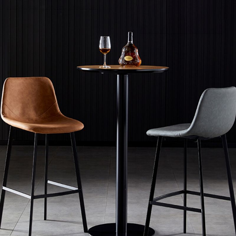 Modern Armless Backrest Counter Stool Iron Household Bar Stool with Leather Cushion