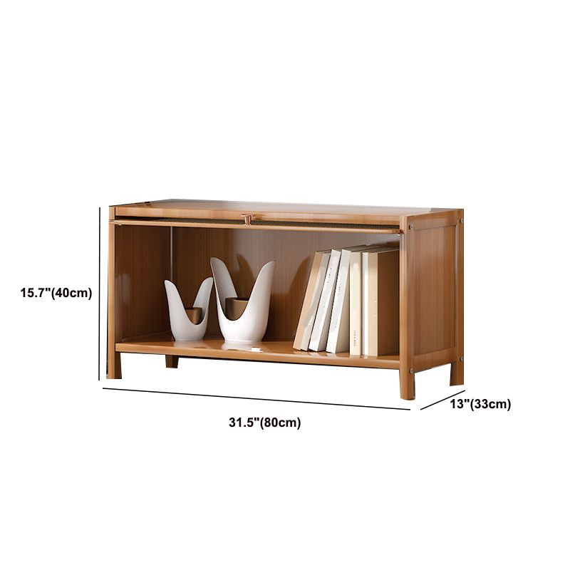 13" Wide Wooden Bookcase Bamboo Light Brown Bookshelf with Doors