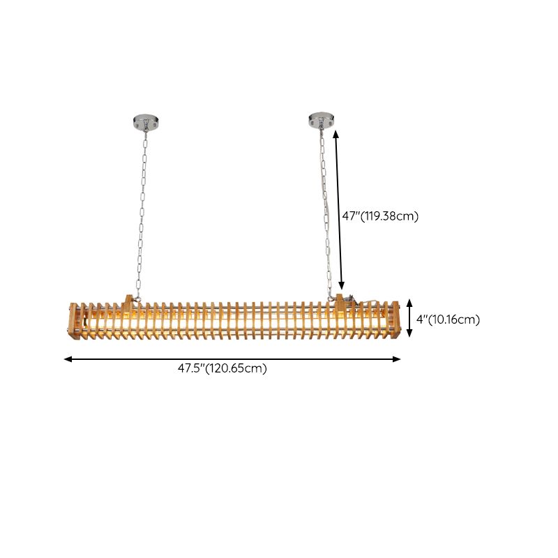 Modern Metal Ceiling Light Rectangle Shape Island Light with Wood Shade for Living Room