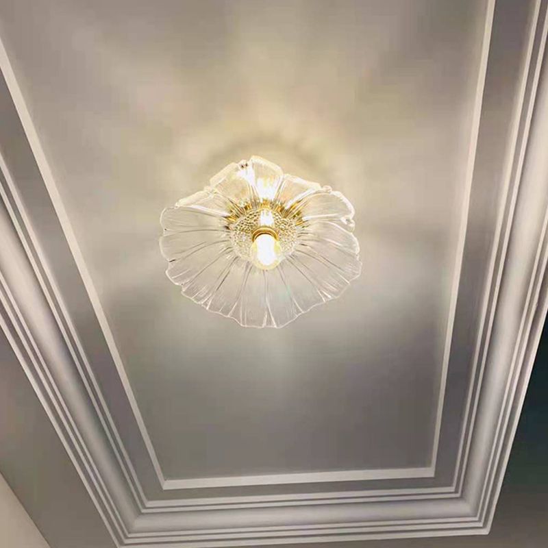 Lámpara de techo de pasillo de vidrio estilo simplicidad con montaje empotrado de flores en dorado