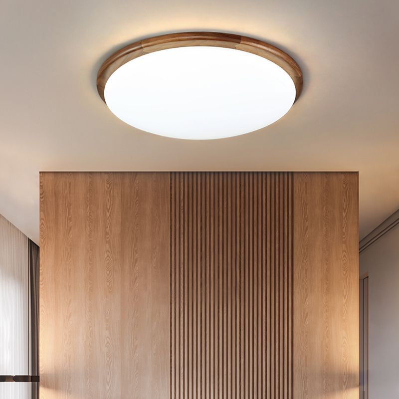 Modern Wood LED Flush Mount Circle Shape Ceiling Light with Acrylic Shade for Living Room