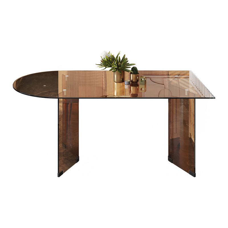 Glass Top Dining Table Modern Dining Table with Double Pedestal Base