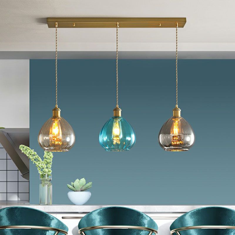 Traanvormige glazen cluster hanger postmoderne 3 lichten messing afwerking hangende lamp