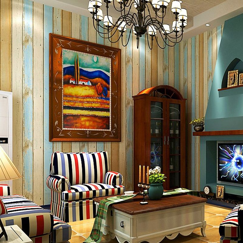 Non-Pasted 57.1 sq ft. Mediterranean Vertical Stripe Wallpaper for Hotel and Coffee Shop