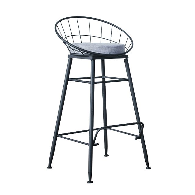 Glam Metal Bar and Counter Stool Round Low Back Stool with 4 Legs