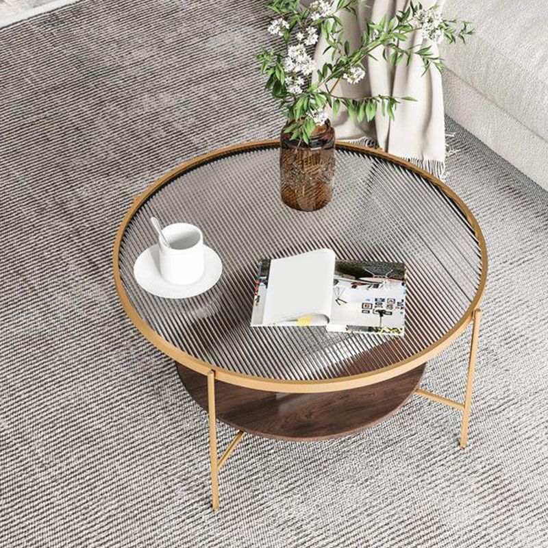 Modern Style Round Toughened Glass Table Metal 4 Legs Base Coffee Table