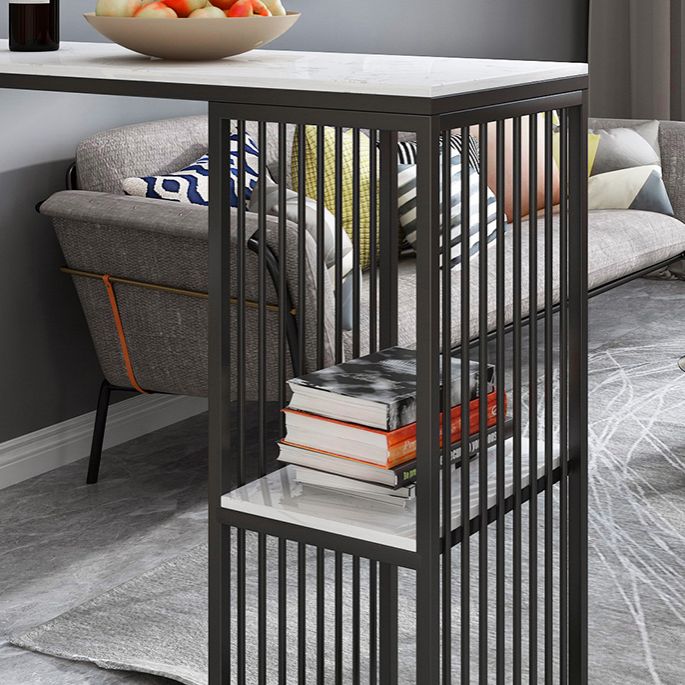 Rectangle Living Room Pub Height Dining Table Marble Bistro Table with Storage