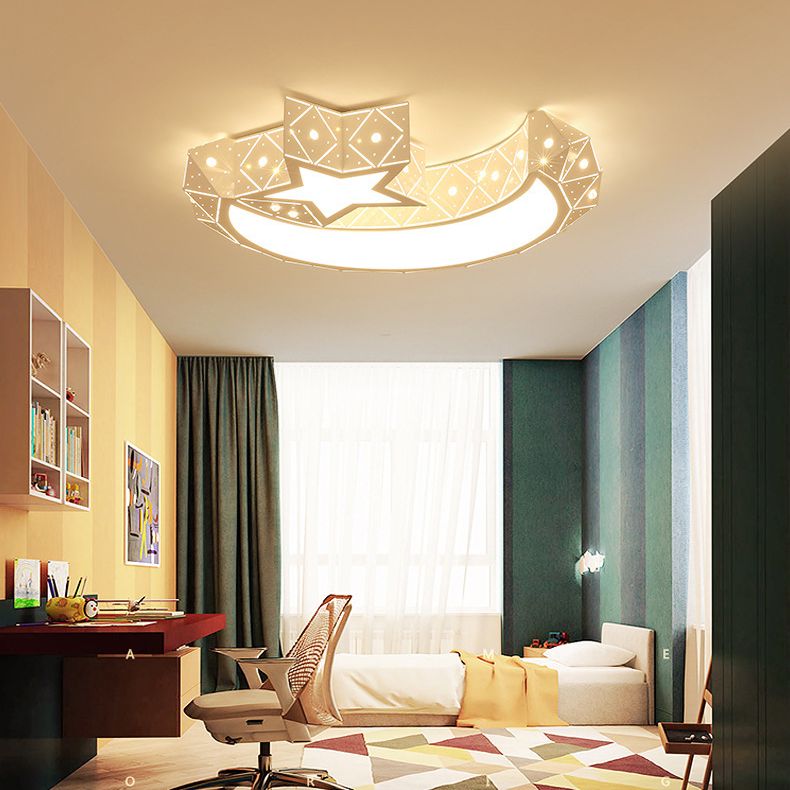 Nordic White Metal Flush Mount Light Fixture Cartoon Moon Flush Mount Spotlight for Kids Bedroom